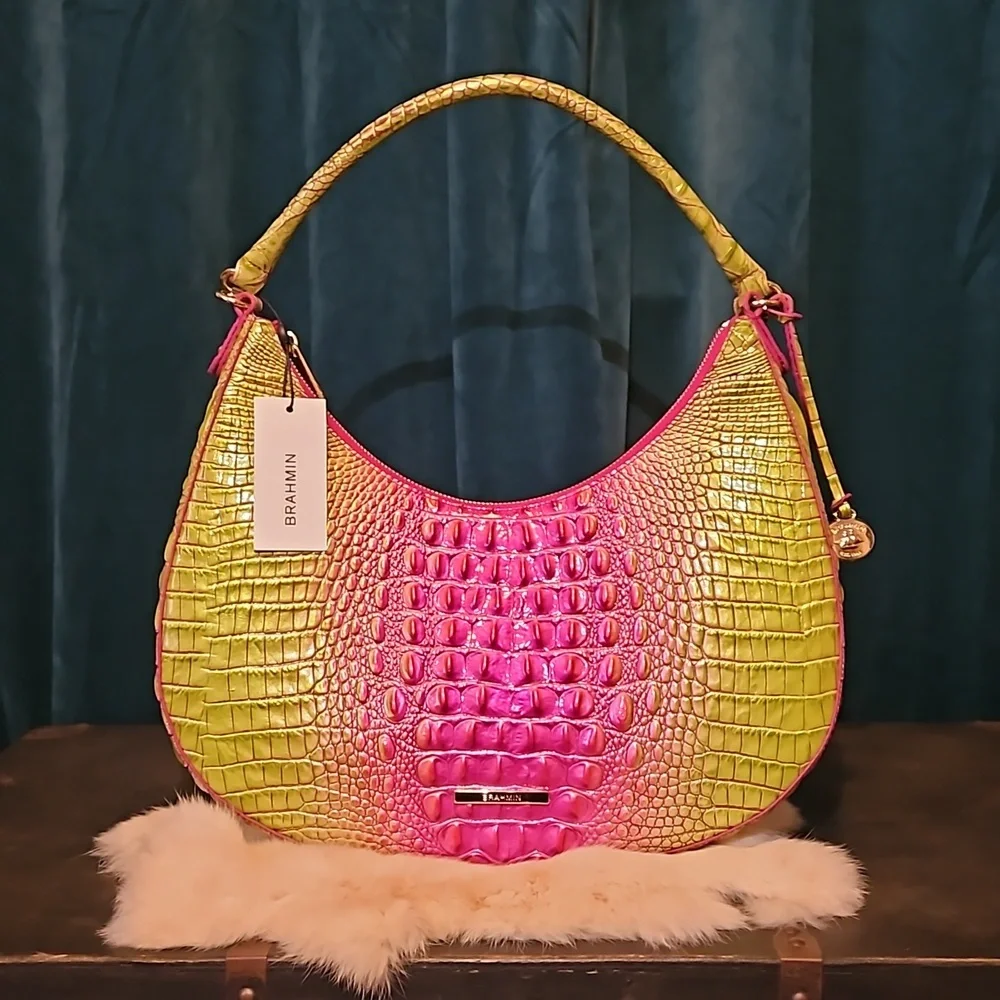 NWT BRAHMIN Bekka from Melbourne Collection Shoulder Bag in Rare Ombre Limeade - Picture 2 of 7